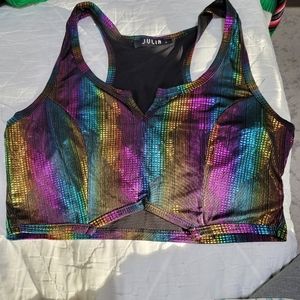 (3423)Julia Women's Size L METALLIC RAINBOW CROP TOP.